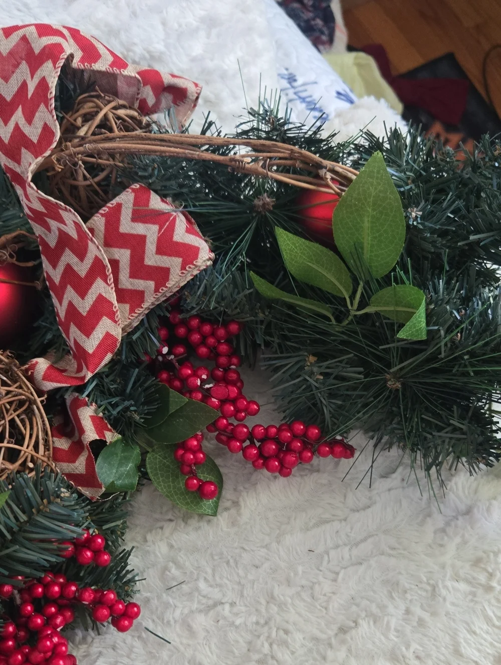Holiday 2 Evergreen Garland with Red Berries and Ornaments
